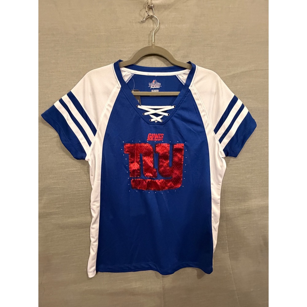 XL 172 Majestic New York Giants Womens NWT Sequin NY Lace Up NFL Football Jersey - Picture 2 of 7